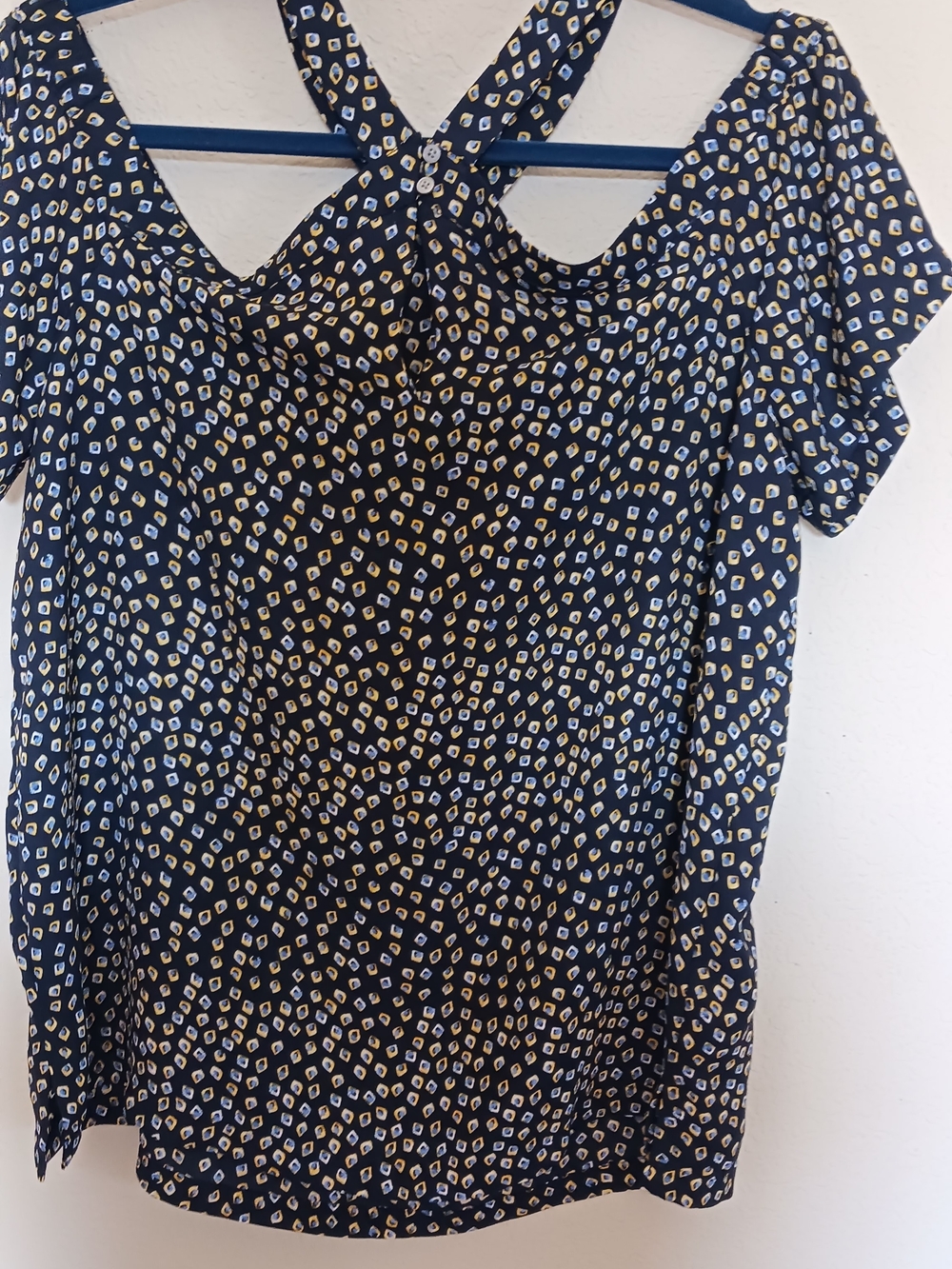 LOFT Navy Blue Cold-Shoulder Printed Blouse